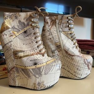 Jeffrey Campbell Handmade Leather Map Platform Wedges